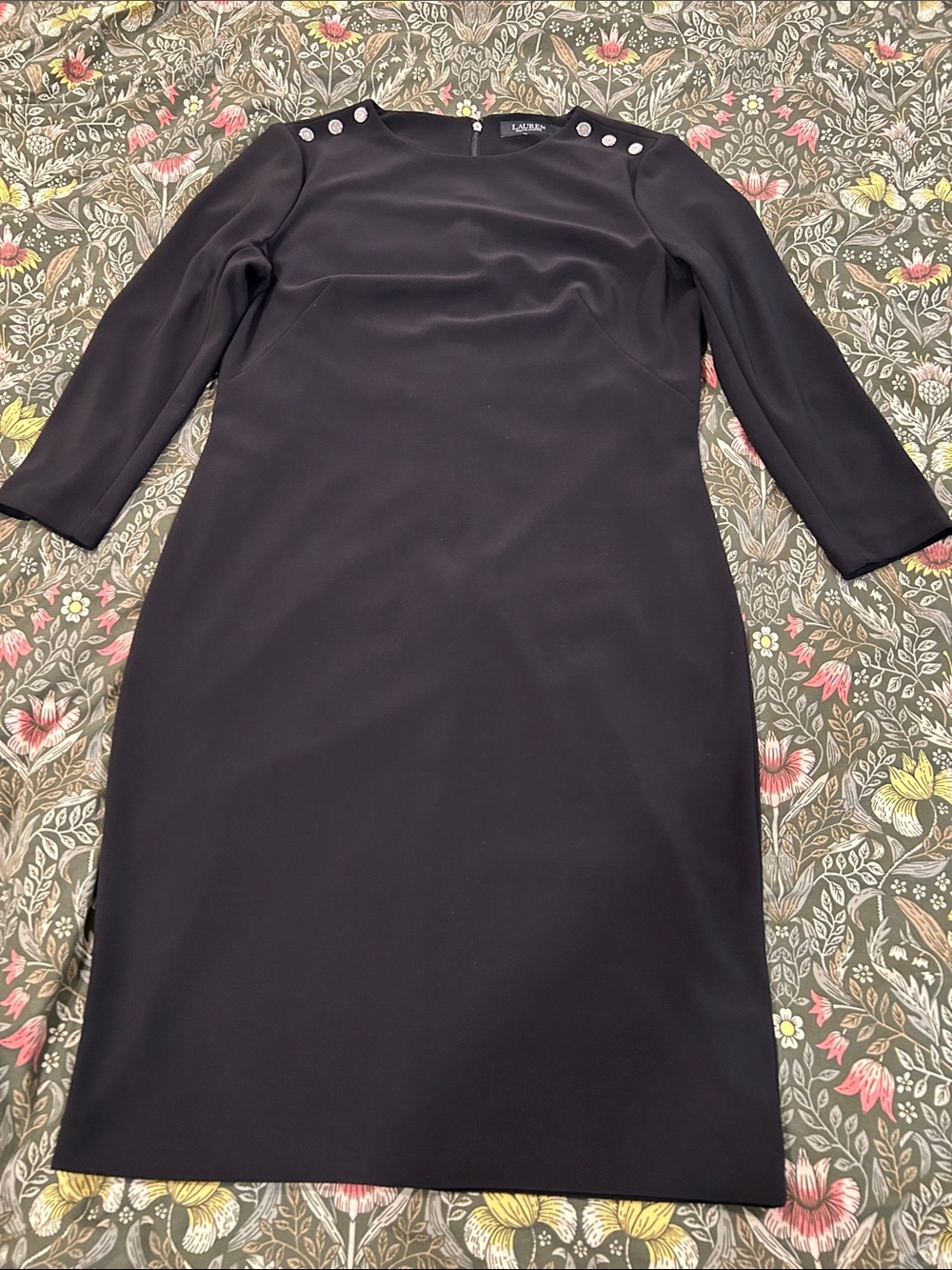 Lauren Ralph Lauren Long-Sleeve Boatneck Sheath Dress with Shoulder Buttons